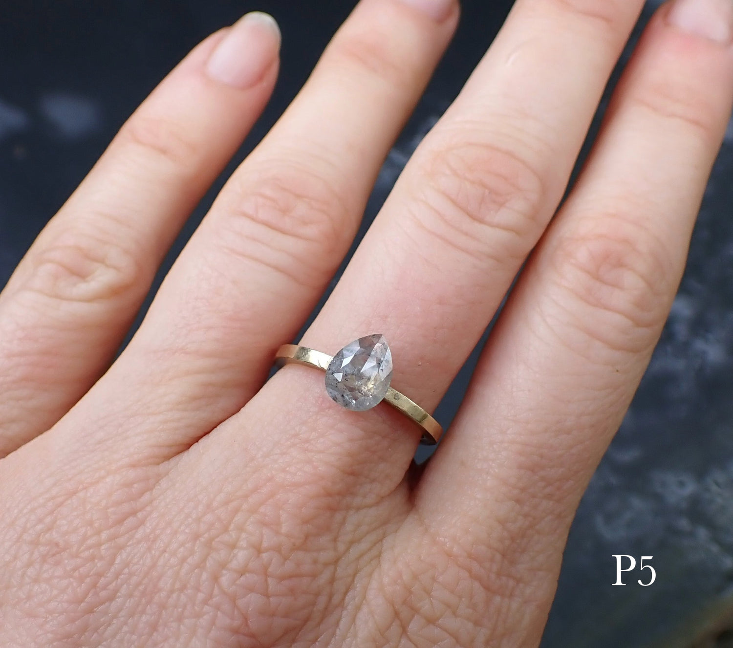 Custom Diamond Viewing- icy white pear diamonds - Salt and Pepper Diamond Ring- mossNstone