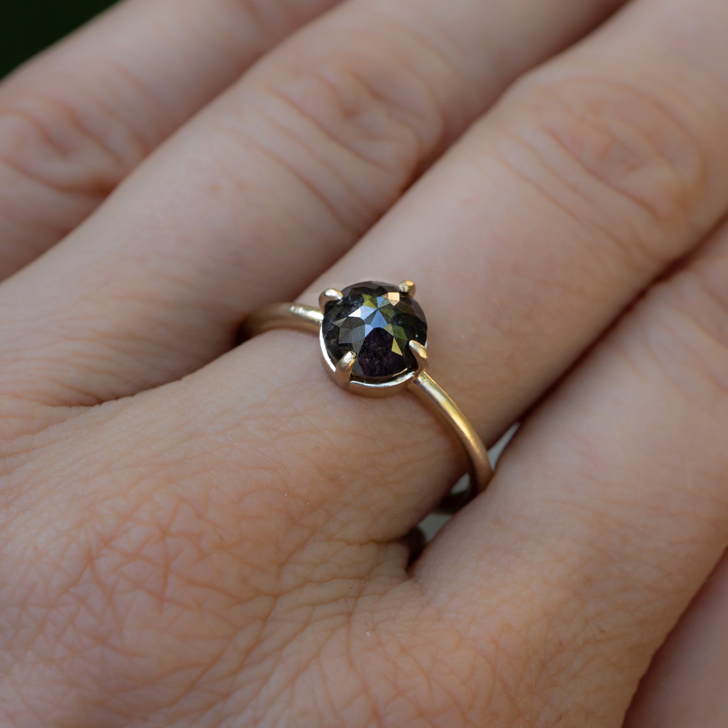 Round Salt and Pepper Black Diamond Ring, Rose Cut Compass Ring - Salt and Pepper Diamond Ring- mossNstone