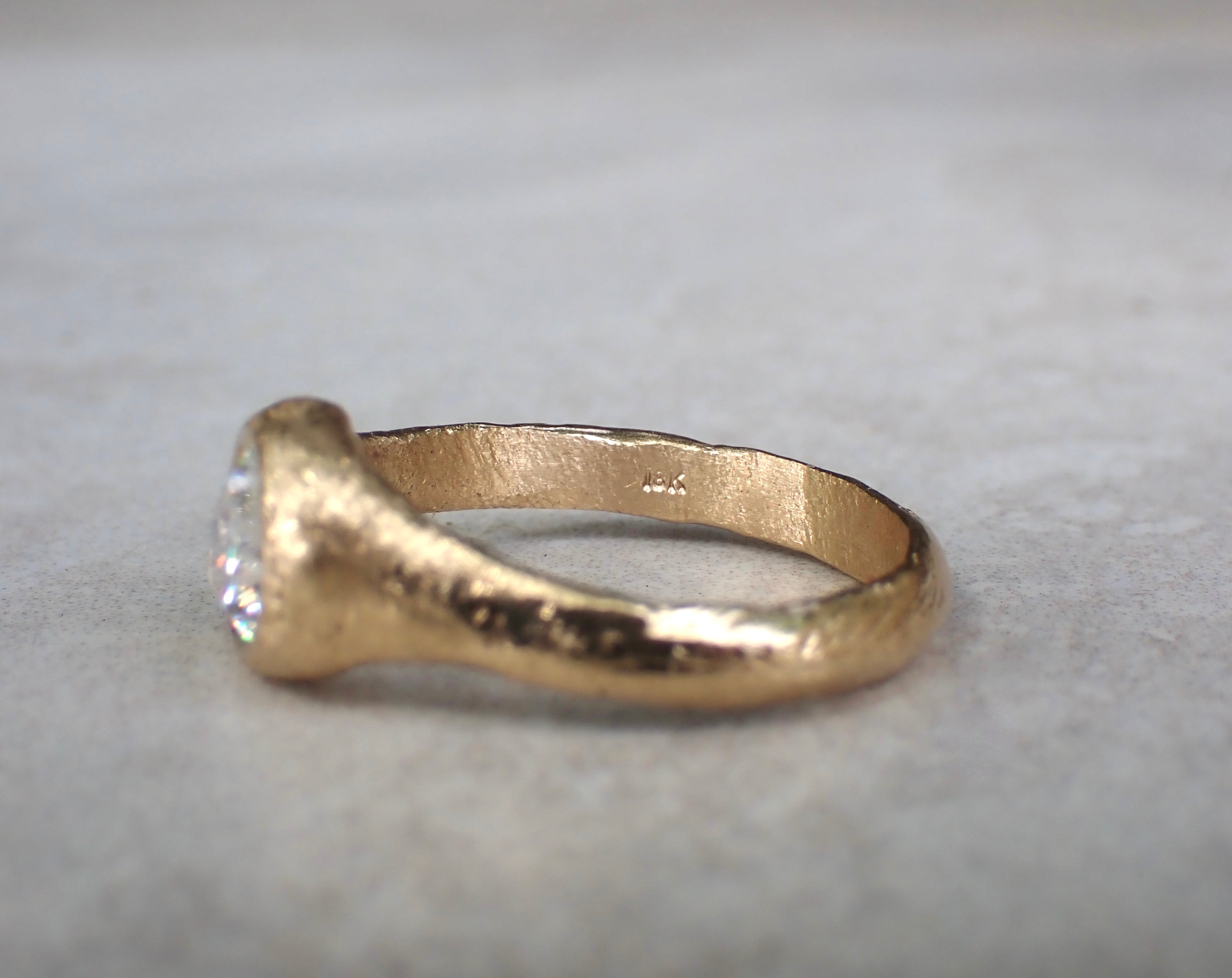 Custom Lab Diamond- Slanted Pear, Signent Style Diamond Engagement Ring