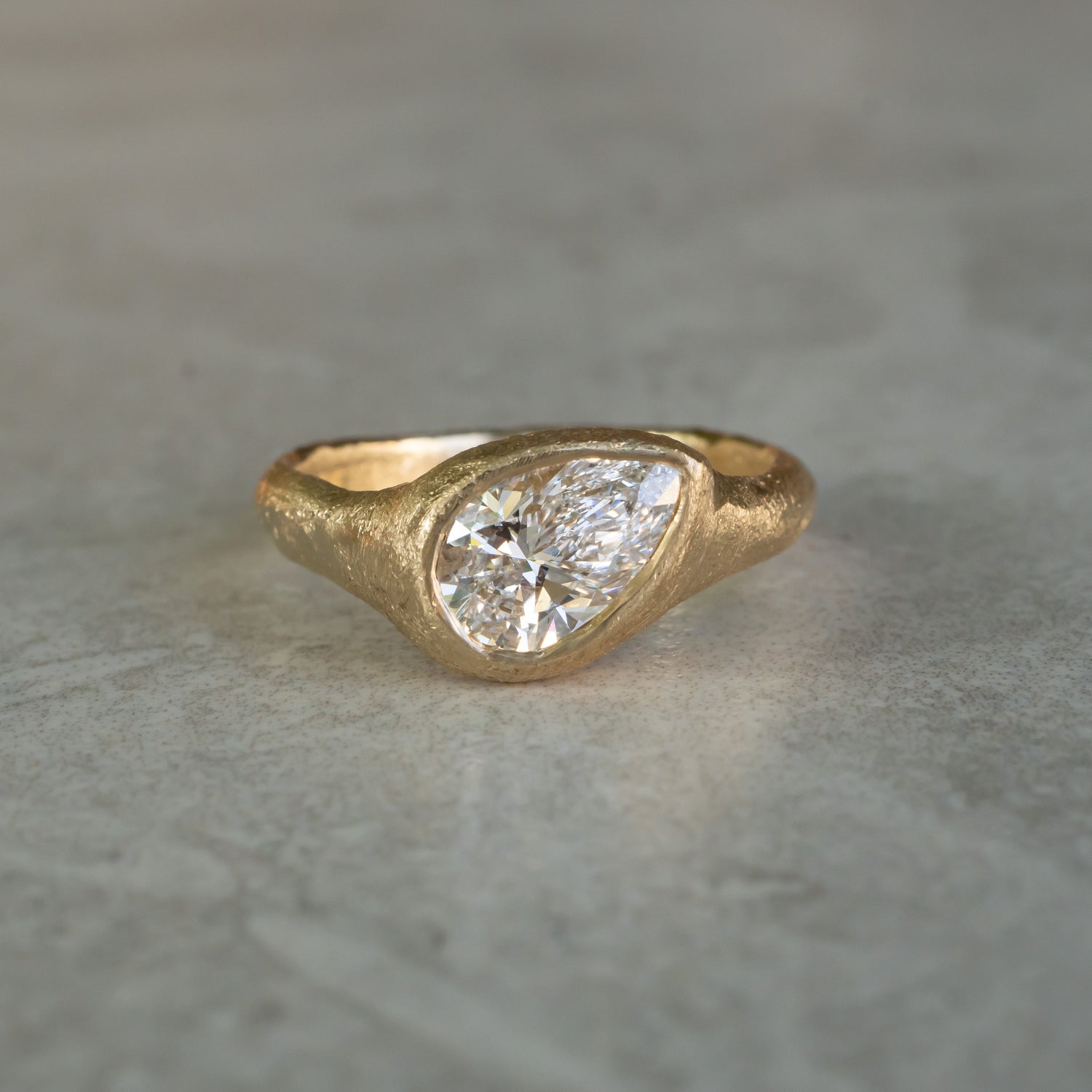 Custom Lab Diamond- Slanted Pear, Signent Style Diamond Engagement Ring
