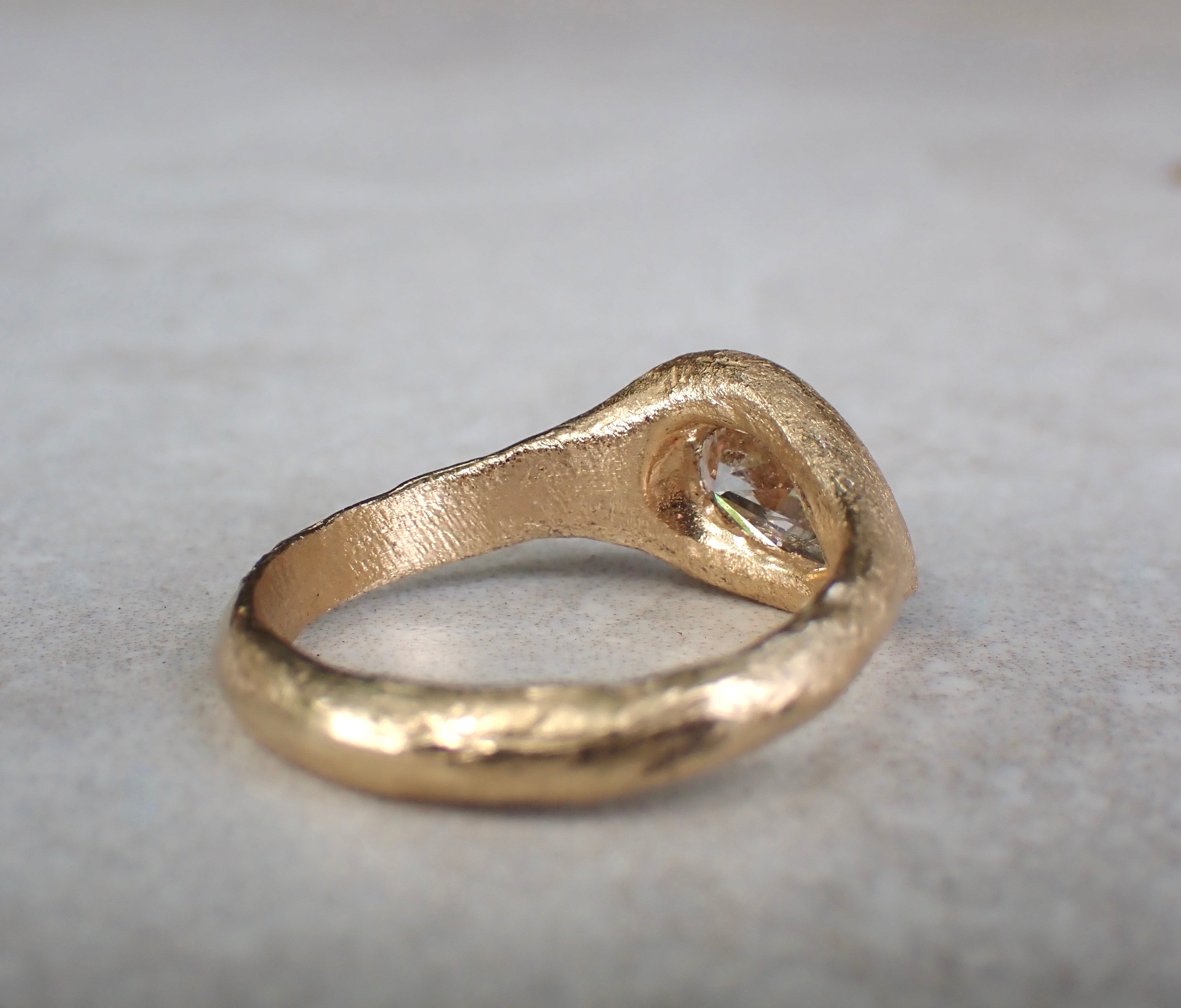Custom Lab Diamond- Slanted Pear, Signent Style Diamond Engagement Ring