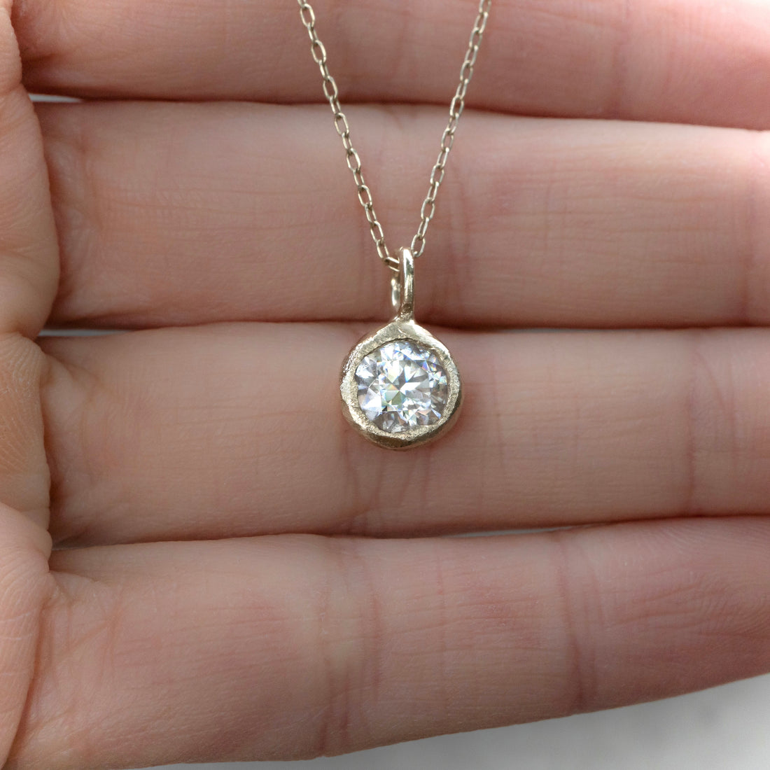 Moissanite Diamond Pendant- Hand Carved Bezel Setting - Salt and Pepper Diamond Ring- mossNstone
