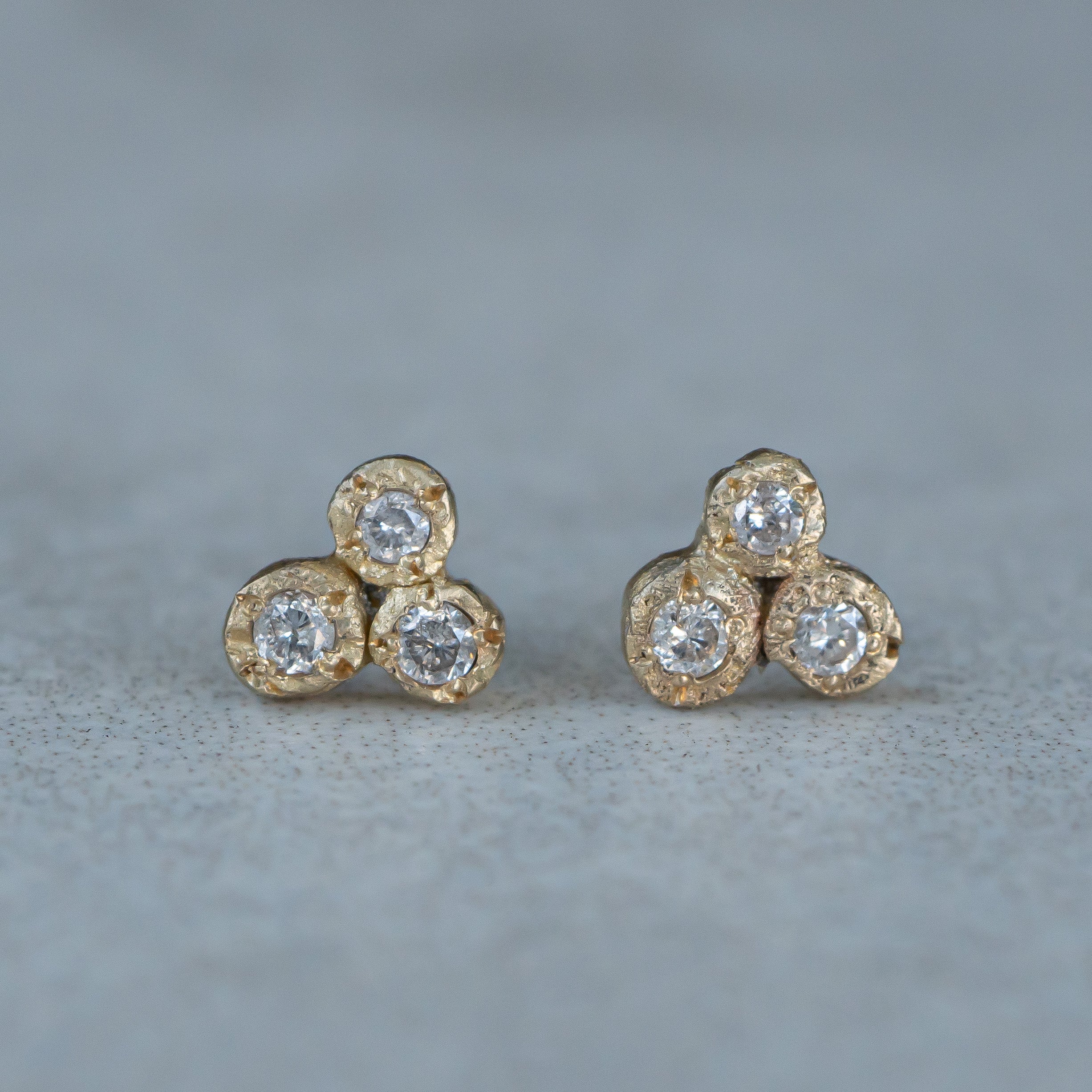 Diamond Trio 14k Organic Gold Studs - Salt and Pepper Diamond Ring- mossNstone