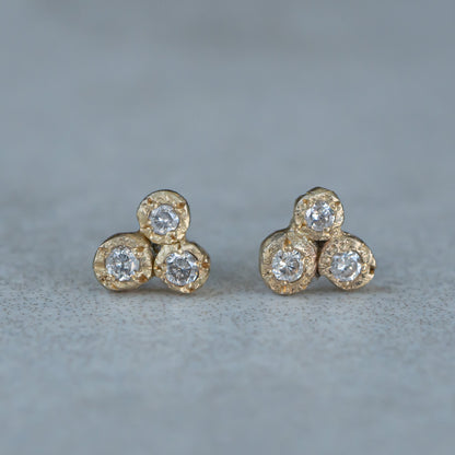 Diamond Trio 14k Organic Gold Studs - Salt and Pepper Diamond Ring- mossNstone