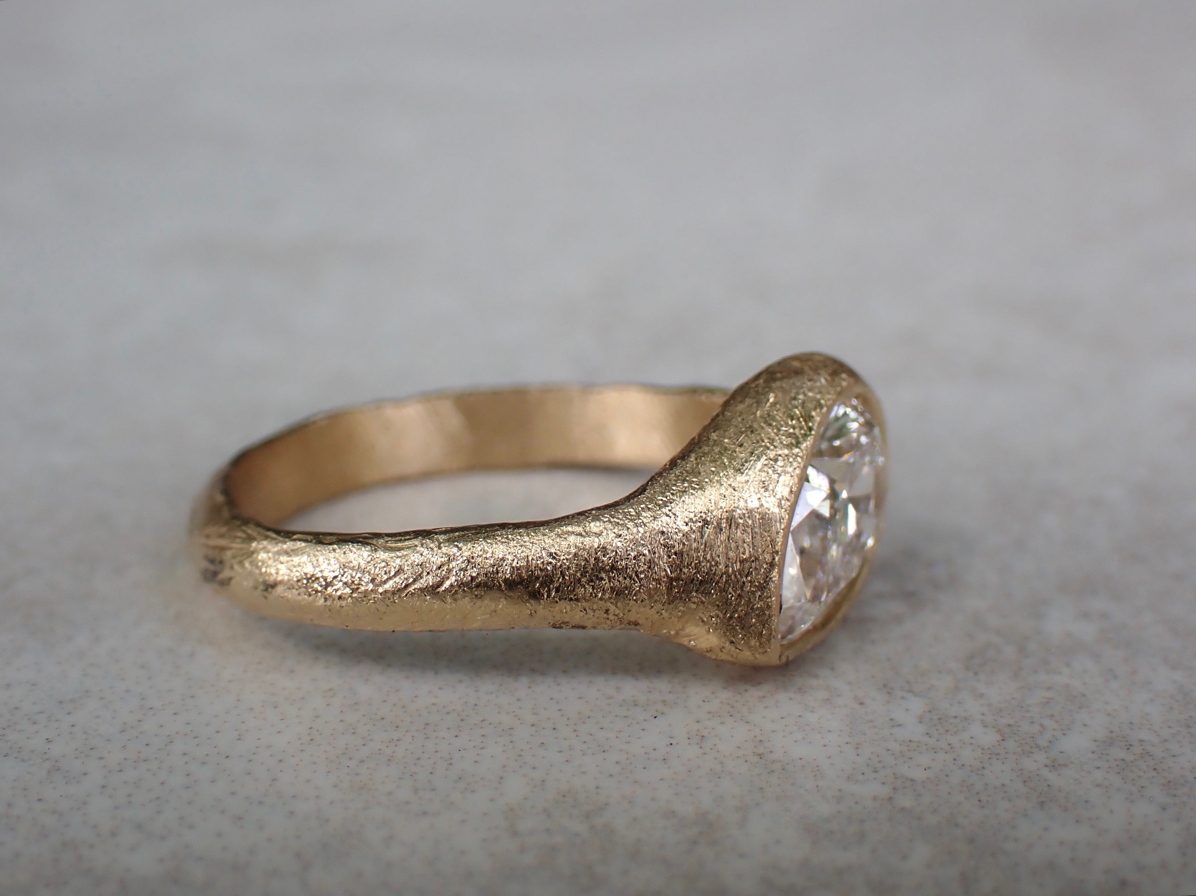 Custom Lab Diamond- Slanted Pear, Signent Style Diamond Engagement Ring
