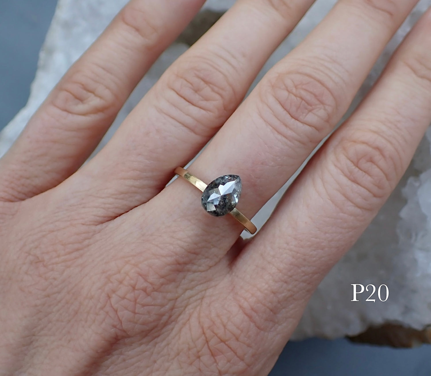 Custom Diamond Viewing- salt and pepper pear diamonds - Salt and Pepper Diamond Ring- mossNstone