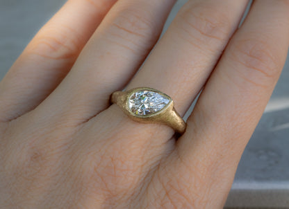 Custom Lab Diamond- Slanted Pear, Signent Style Diamond Engagement Ring