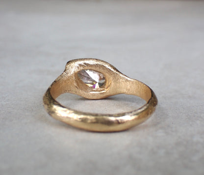 Custom Lab Diamond- Slanted Pear, Signent Style Diamond Engagement Ring