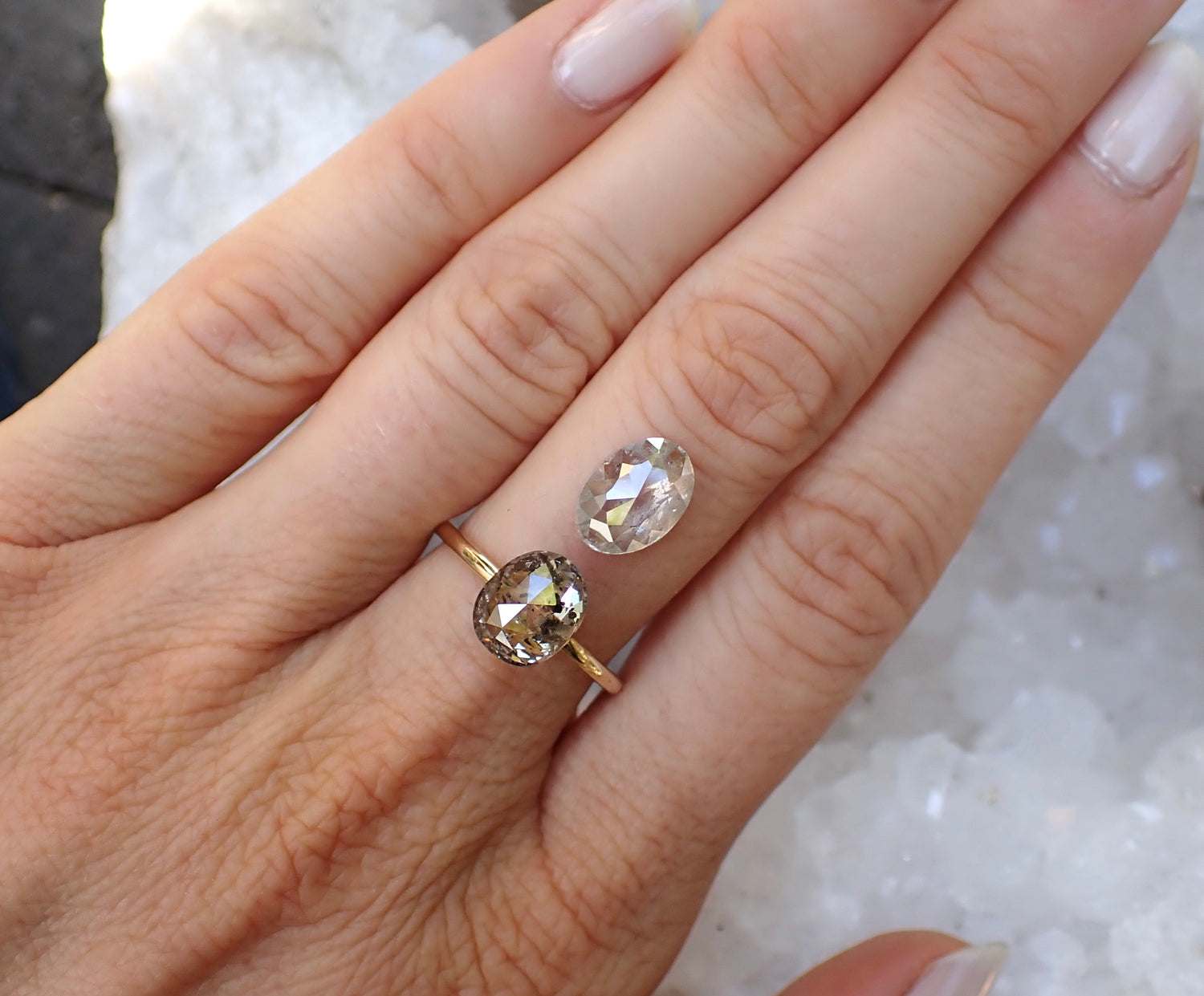 Diamond Viewing oval - Salt and Pepper Diamond Ring- mossNstone