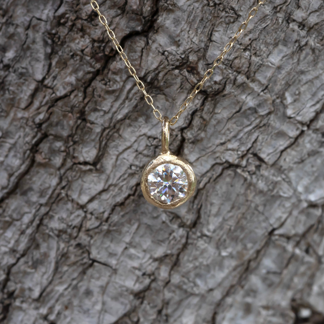 Moissanite Diamond Pendant- Hand Carved Bezel Setting - Salt and Pepper Diamond Ring- mossNstone
