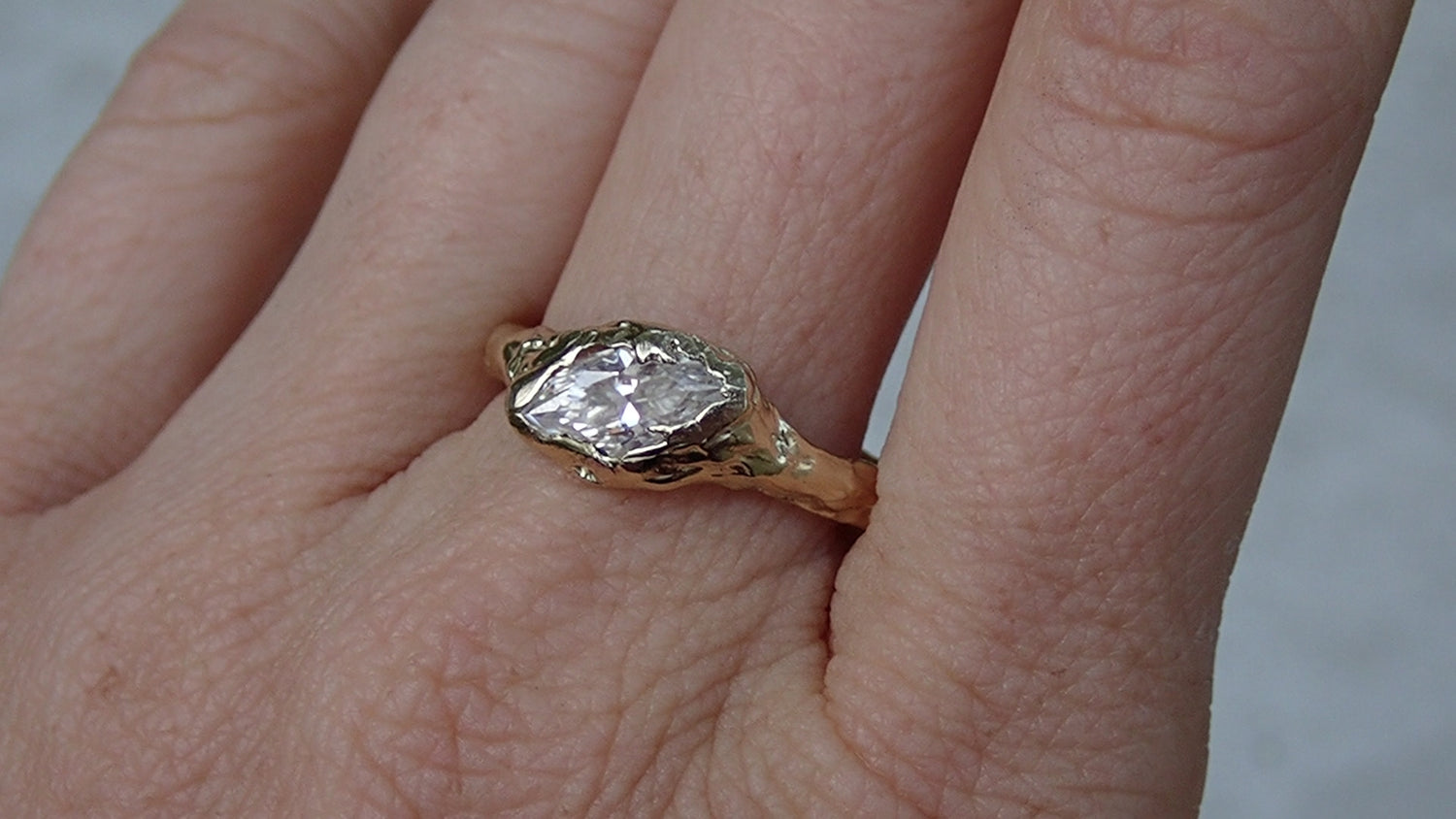 LYRA • Slanted Marquis, Molten Gold Diamond Engagement Ring