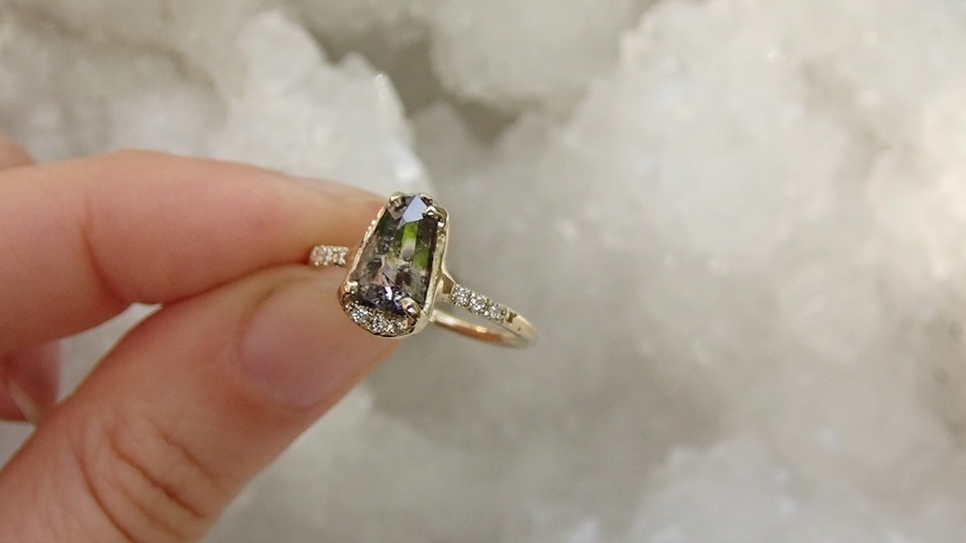 Salt and Pepper Shield Cut Diamond Ring