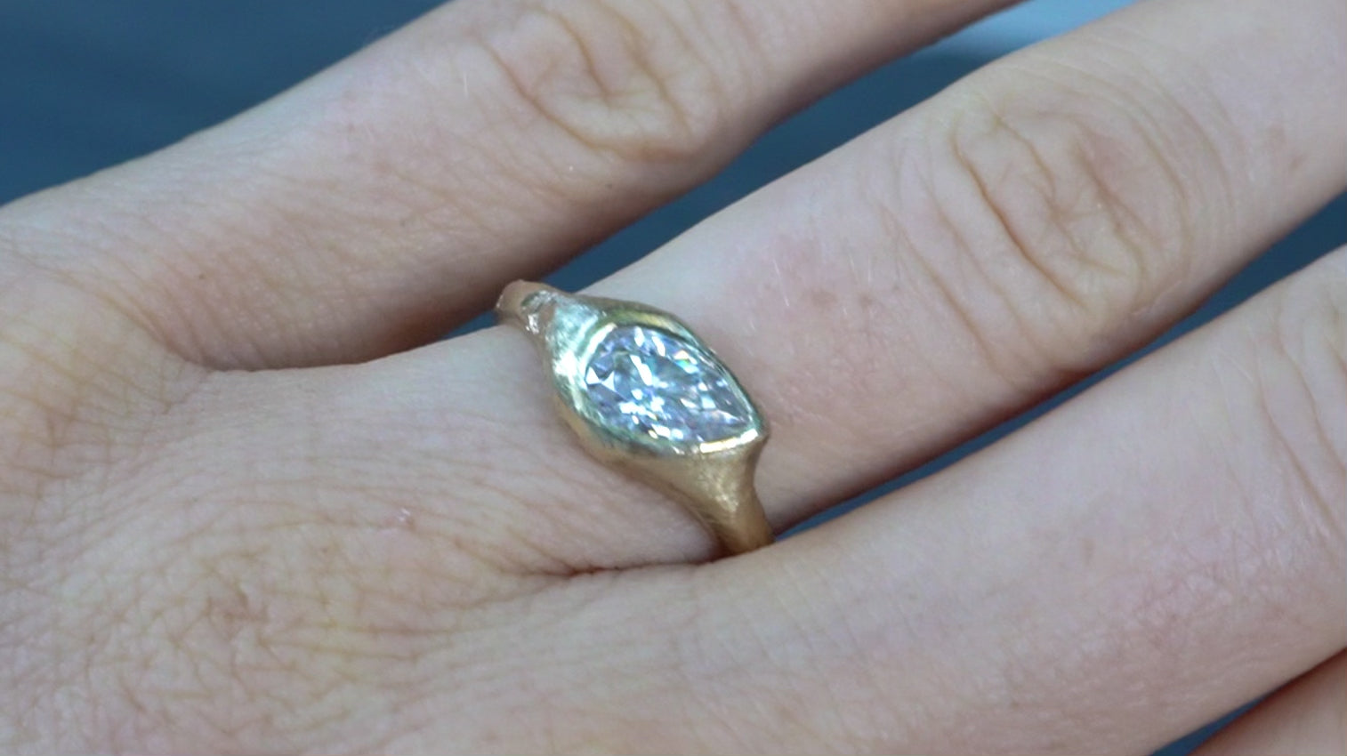 Slanted Pear, Signent Style Diamond Engagement Ring