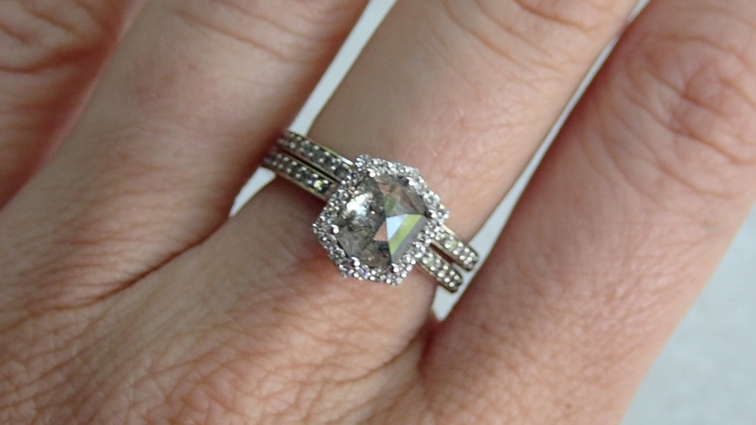 Custom Salt and Pepper Hexagon Diamond Pavé Ring for Olivia