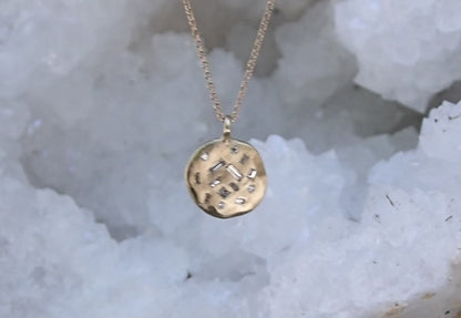 Scattered Diamond Solid Gold Coin Pendant