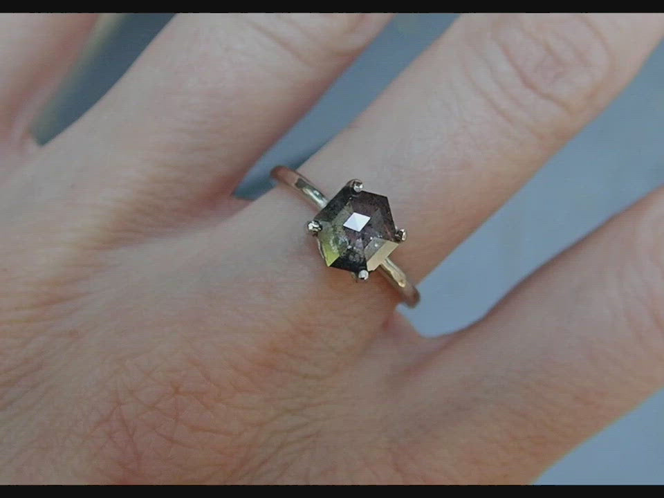 Custom: Hexagon Salt and Pepper Diamond Ring