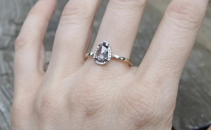 Ready to ship: Salt and Pepper Pear Diamond Halo, Unique diamond Engagement Ring, Size 8