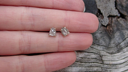 Custom Rose Cut Salt and Pepper Diamond Stud Earrings