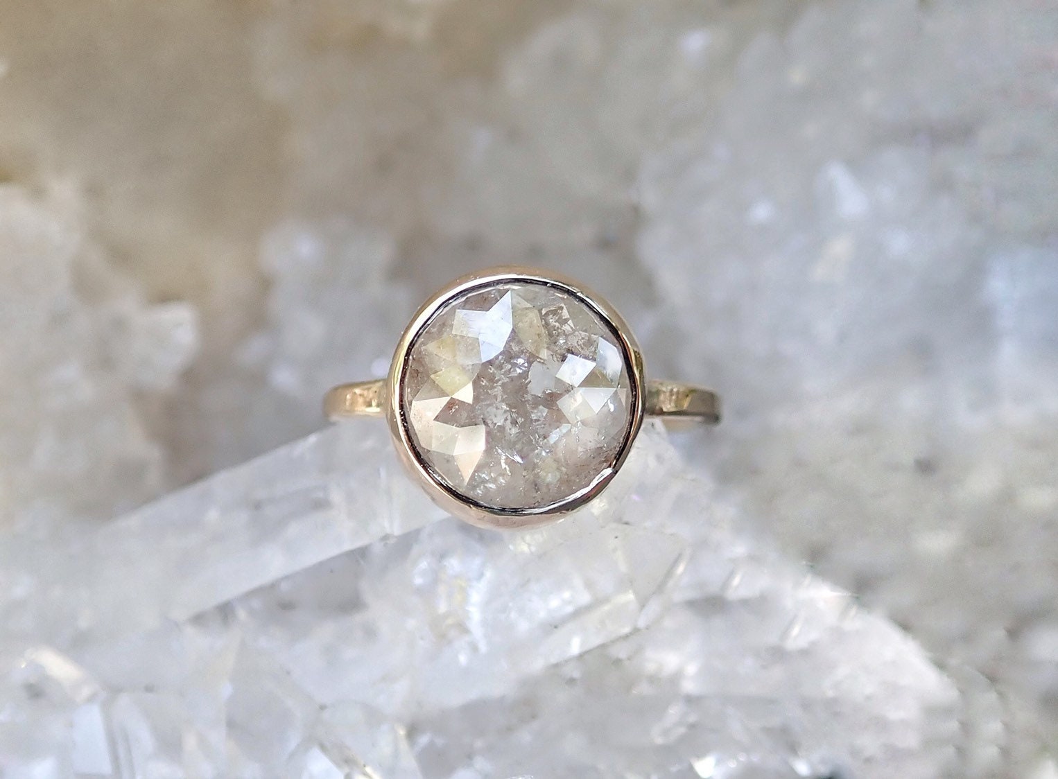 Custom: Round Rose Cut Salt and Pepper Diamond Ring - mossNstone