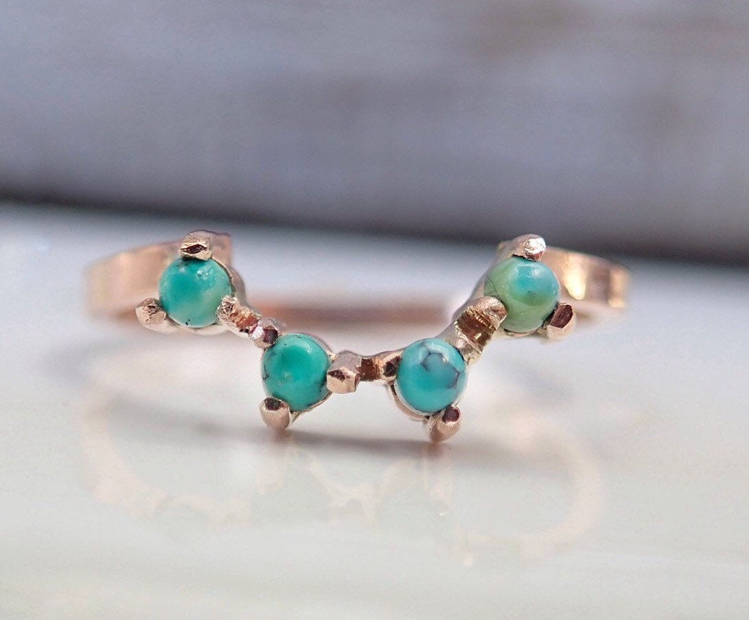 Turquoise Crown Wedding Band - Salt and Pepper Diamond Ring- mossNstone