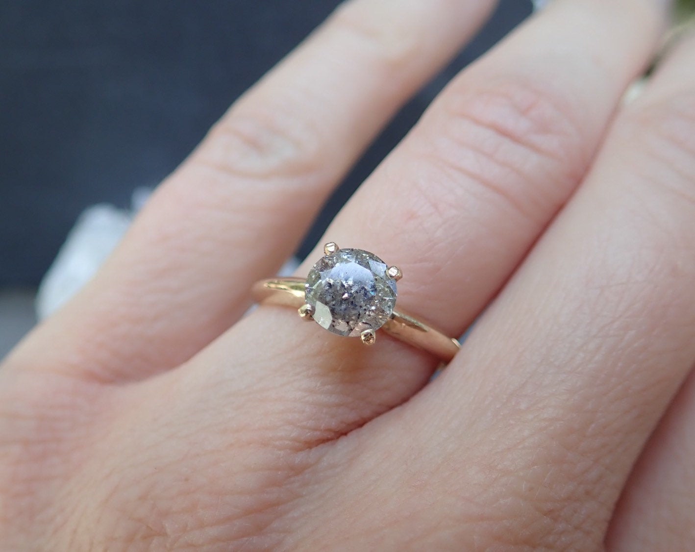 Custom: Brilliant Cut Salt and Pepper Diamond Engagement Ring - mossNstone