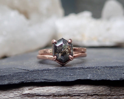 Custom: Hexagon Salt and Pepper Diamond Ring - mossNstone