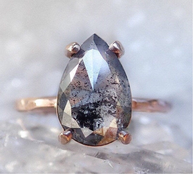 Custom: Pear Salt and Pepper Diamond Ring - mossNstone