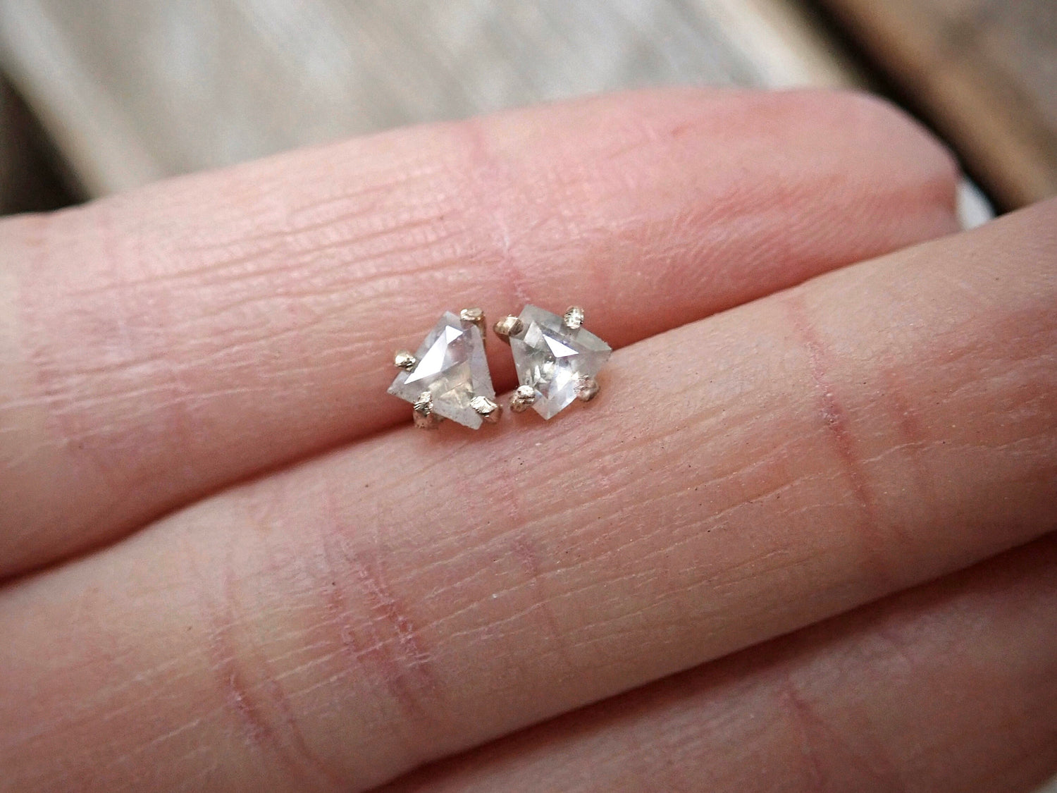 Custom Rose Cut Salt and Pepper Diamond Stud Earrings - mossNstone