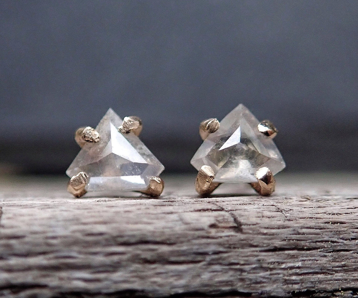 Custom Rose Cut Salt and Pepper Diamond Stud Earrings - mossNstone