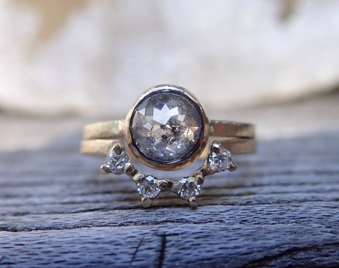 Custom: Round Rose Cut Salt and Pepper Diamond Ring mossNstone