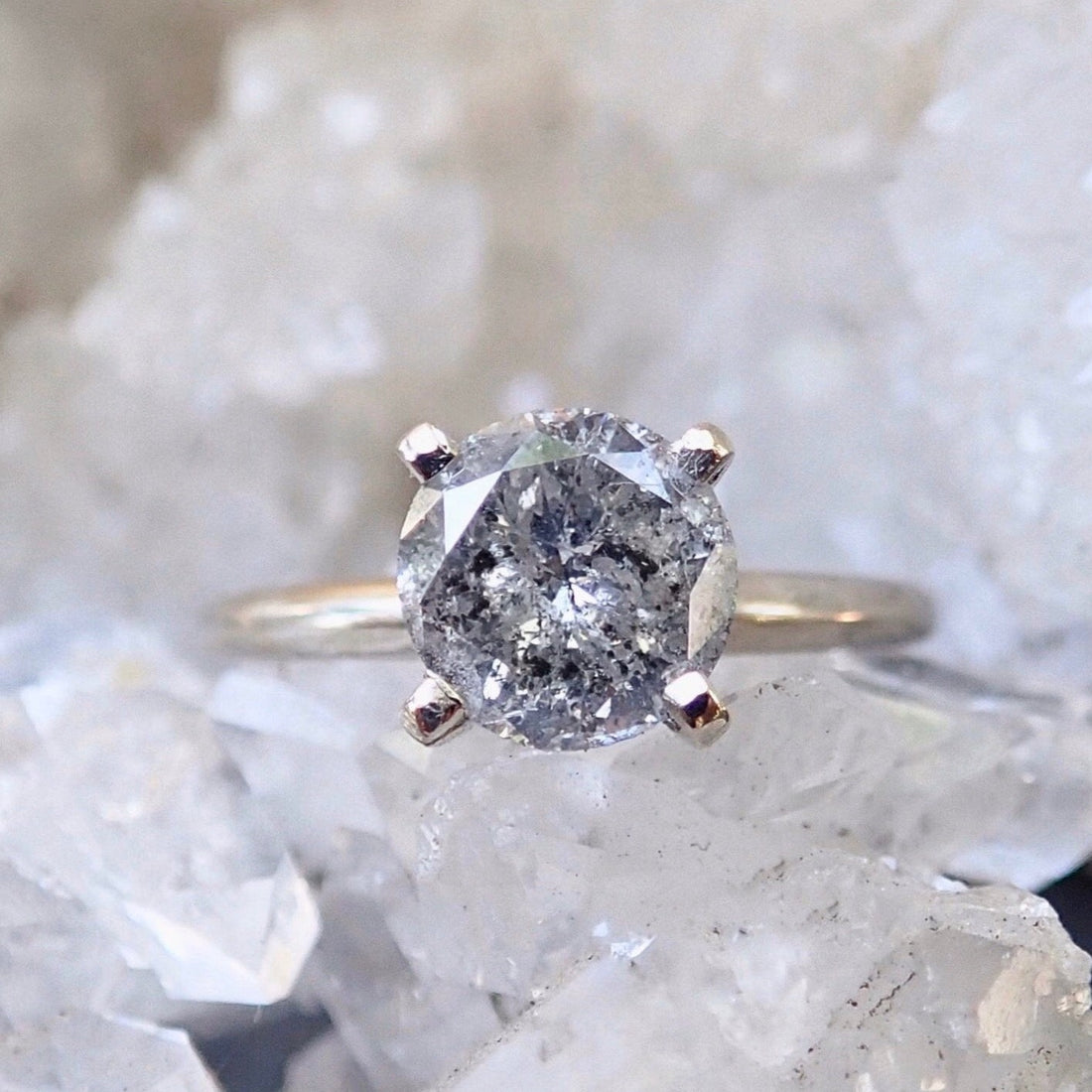 Custom: Brilliant Cut Salt and Pepper Diamond Engagement Ring mossNstone