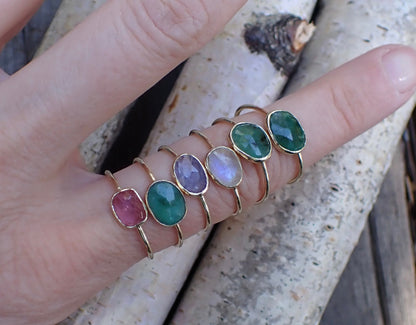 Raw Emerald Ring, Solid 14k Gold, Natural Emerald Ring, Rose Cut, Minimalist Design - mossNstone