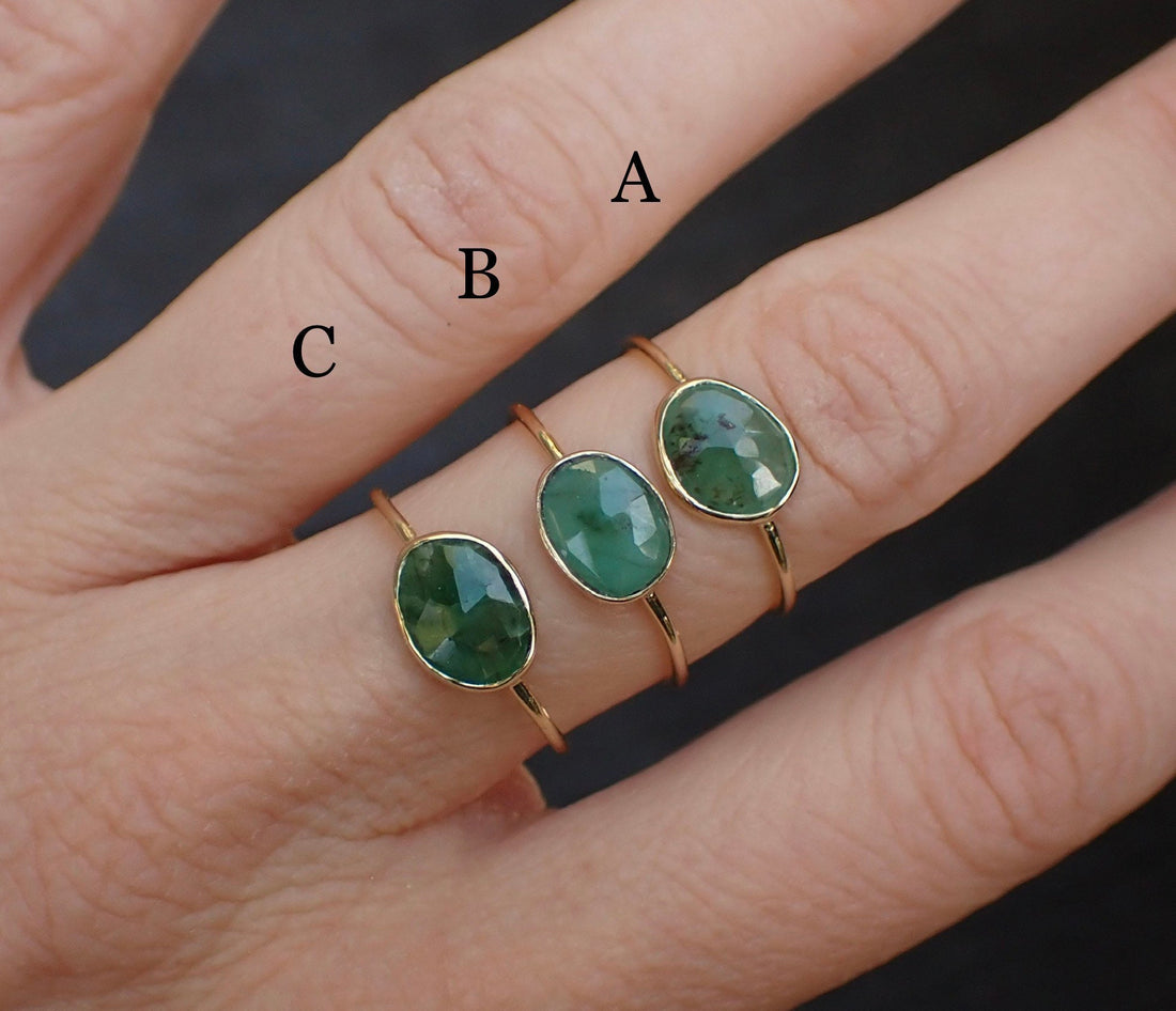 Raw Emerald Ring, Solid 14k Gold, Natural Emerald Ring, Rose Cut, Minimalist Design - mossNstone