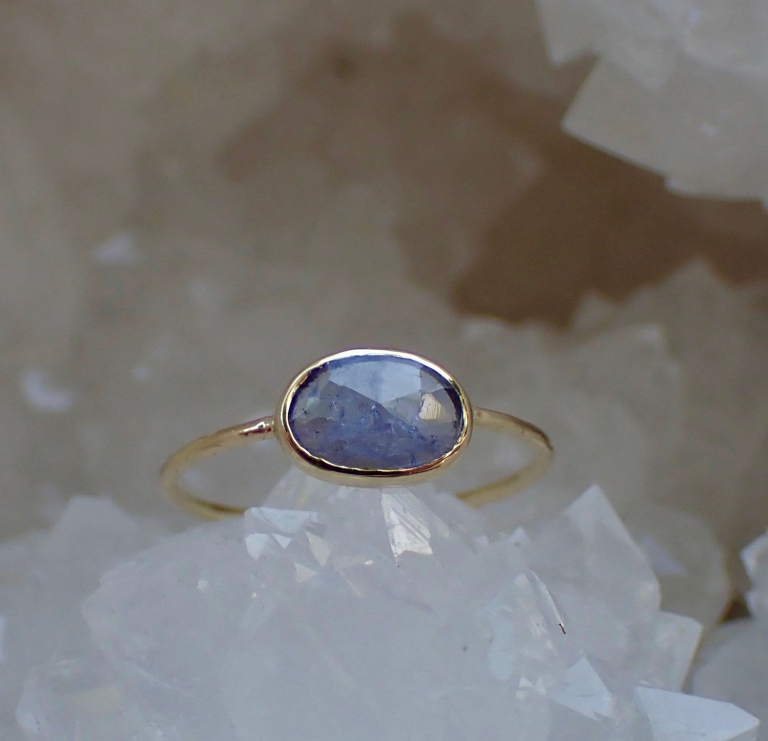 Tanzanite Ring, Solid 14k, Rose Cut Tanzanite, Minimalist Ring - mossNstone