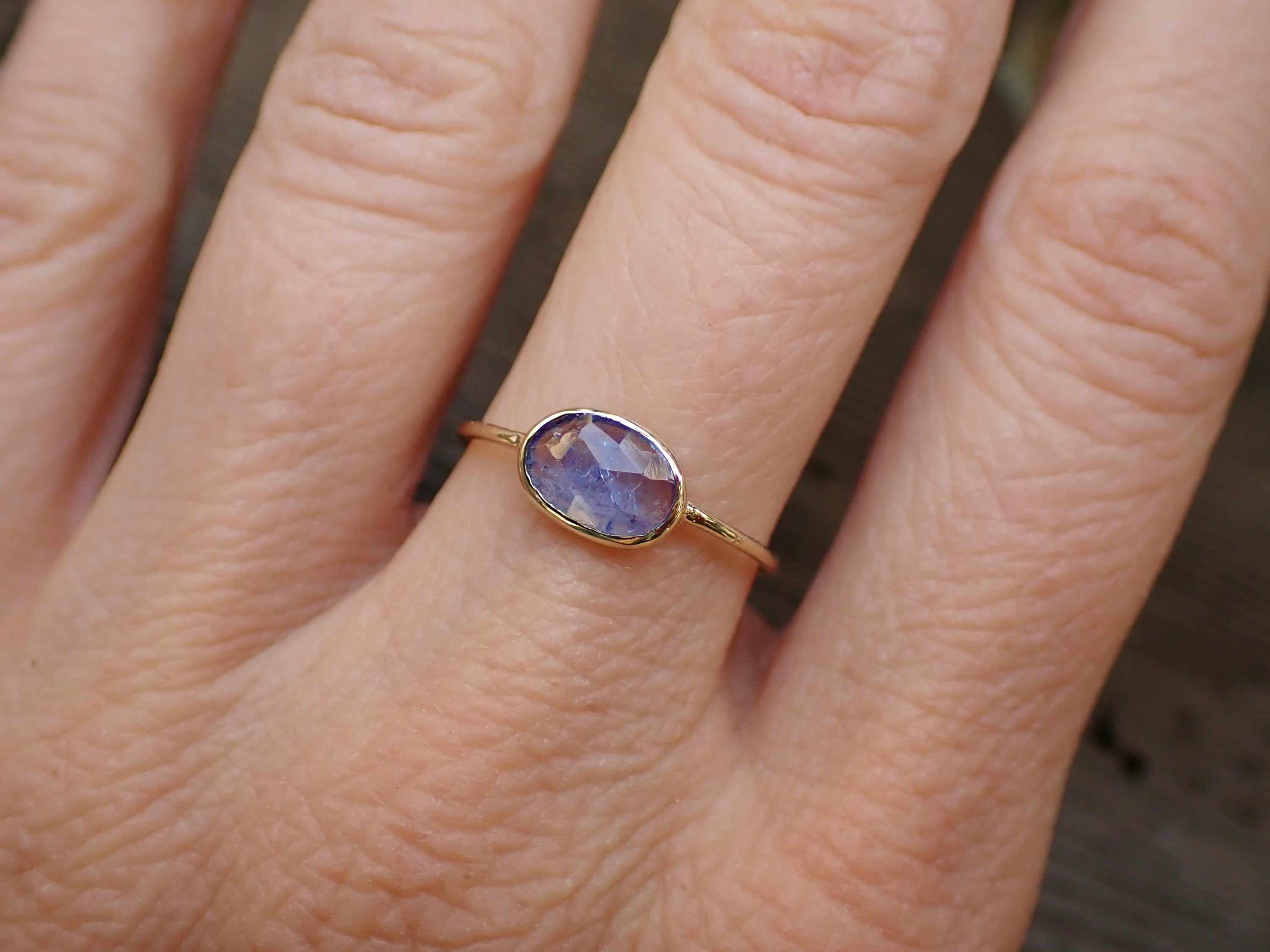 Tanzanite Ring, Solid 14k, Rose Cut Tanzanite, Minimalist Ring - mossNstone