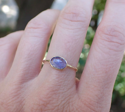 Tanzanite Ring, Solid 14k, Rose Cut Tanzanite, Minimalist Ring - mossNstone