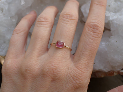 Pink Tourmaline Ring, Solid 14k, Rose Cut Tourmaline, Minimalist Ring - mossNstone