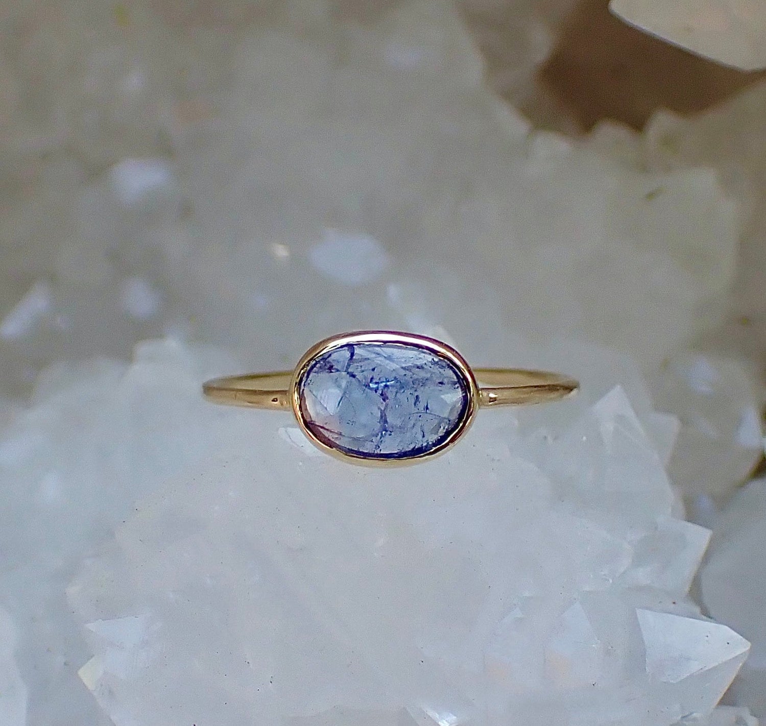 Tanzanite Ring, Solid 14k, Rose Cut Tanzanite, Minimalist Ring - mossNstone