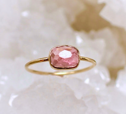 Pink Tourmaline Ring, Solid 14k, Rose Cut Tourmaline, Minimalist Ring - mossNstone