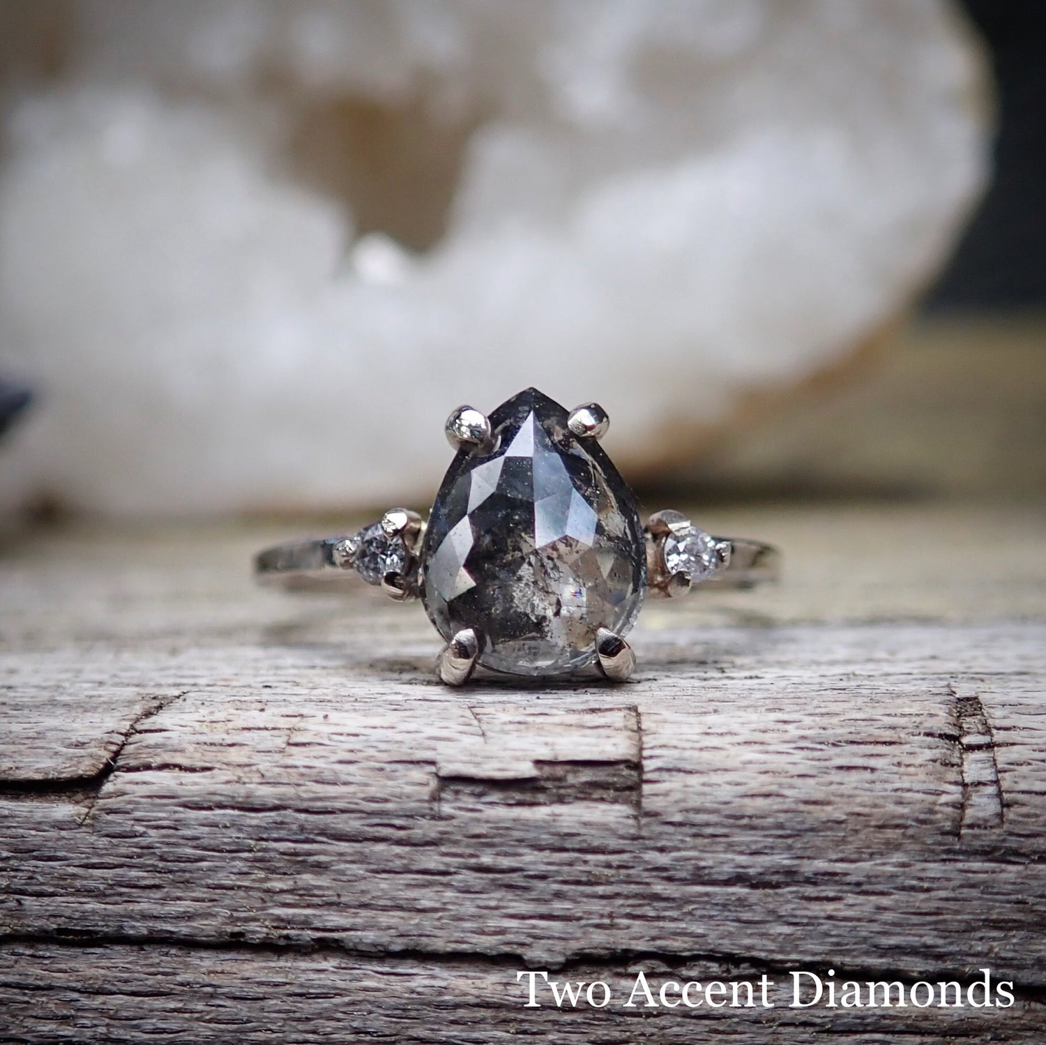 Custom: Pear Salt and Pepper Diamond Ring - mossNstone