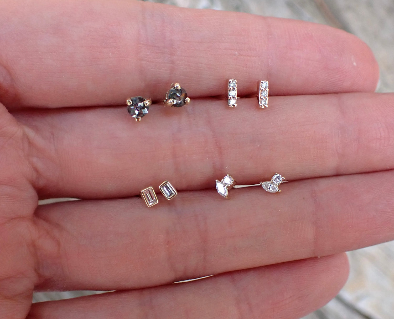 Baguette Diamond Stud Earrings, Solid 14k Gold - mossNstone