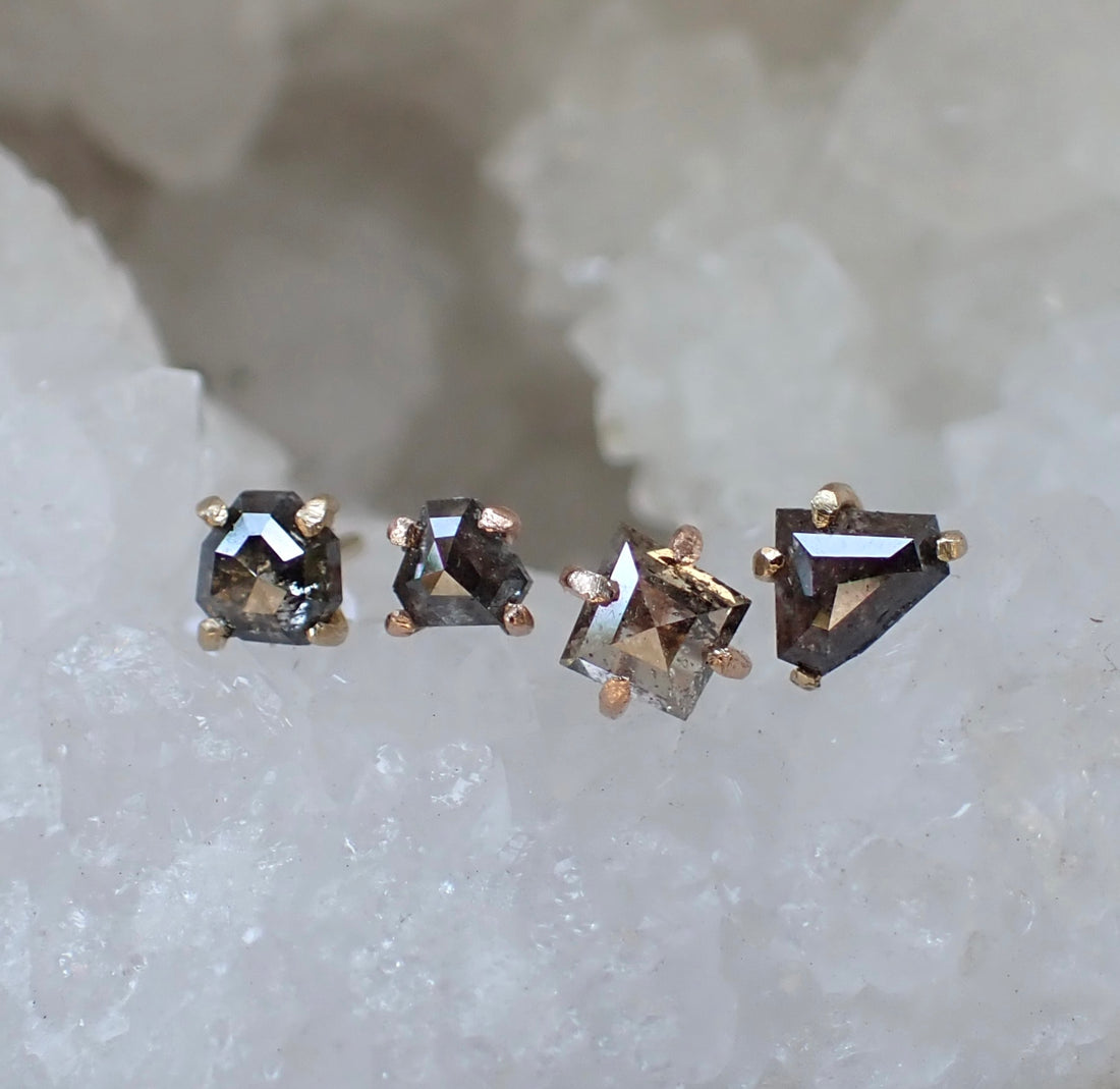 Salt and Pepper Diamond Stud Singles - Salt and Pepper Diamond Ring- mossNstone