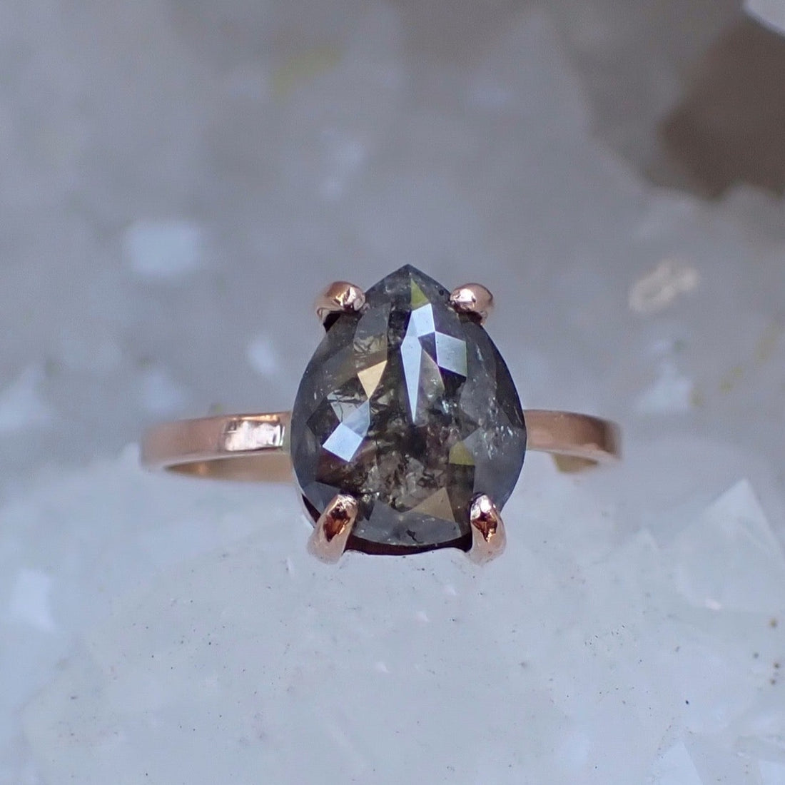 2.60 Salt and Pepper Pear Diamond Ring - Salt and Pepper Diamond Ring- mossNstone