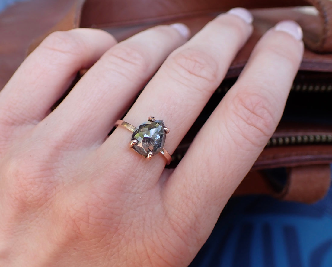 2.60 Salt and Pepper Pear Diamond Ring - Salt and Pepper Diamond Ring- mossNstone