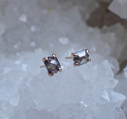 Salt + Pepper Hexagon Diamond Stud Earrings - mossNstone