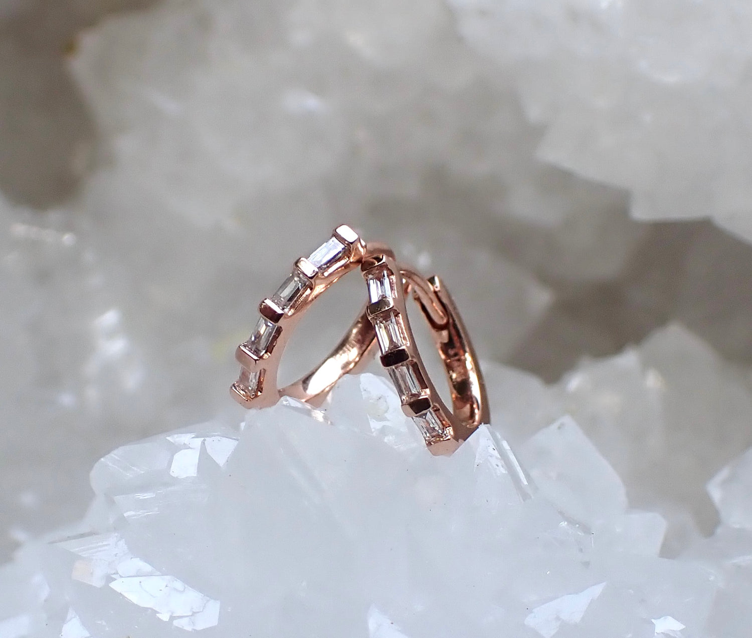 Diamond Baguette Huggie Hoops - mossNstone