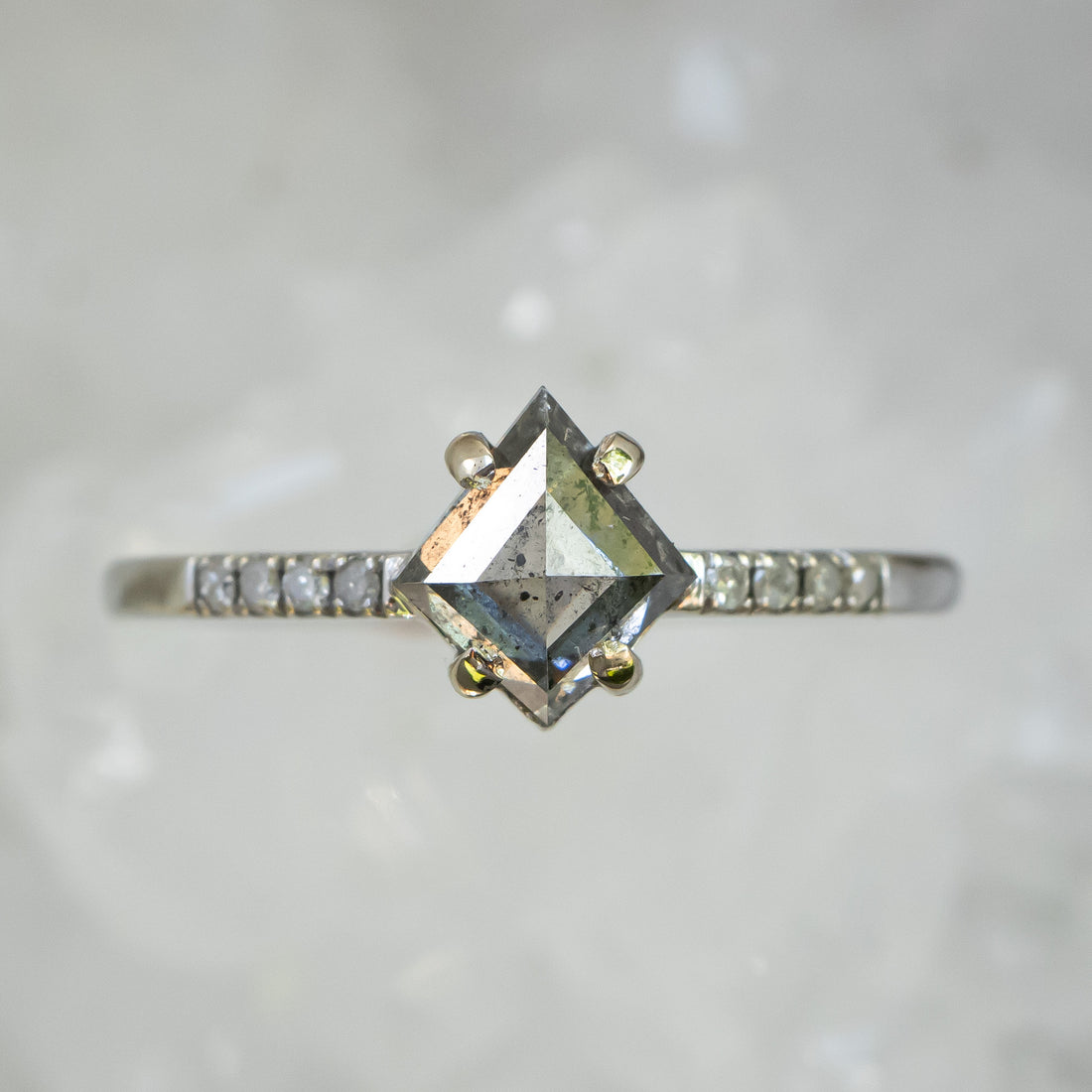Ready to to ship: Salt and Pepper Kite Accent diamond Ring 14k White Gold, Size 7 - Salt and Pepper Diamond Ring- mossNstone