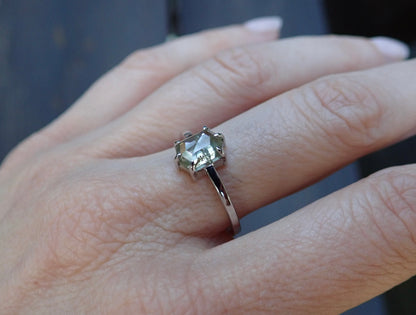 Elongated Hexagon Salt and Pepper Diamond Ring 14k White Gold - Salt and Pepper Diamond Ring- mossNstone