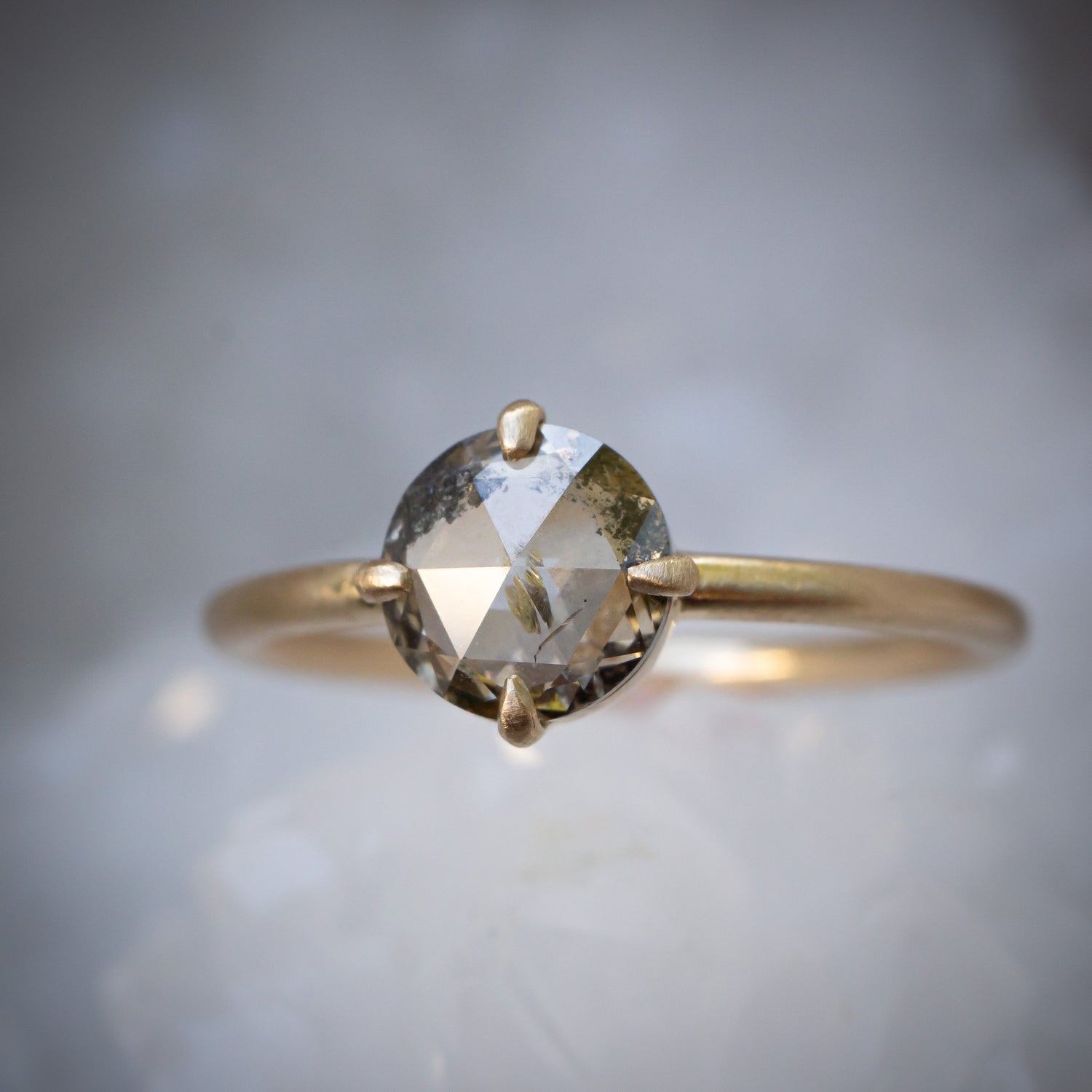 Salt and pepper round diamond ring yellow gold compass ring
