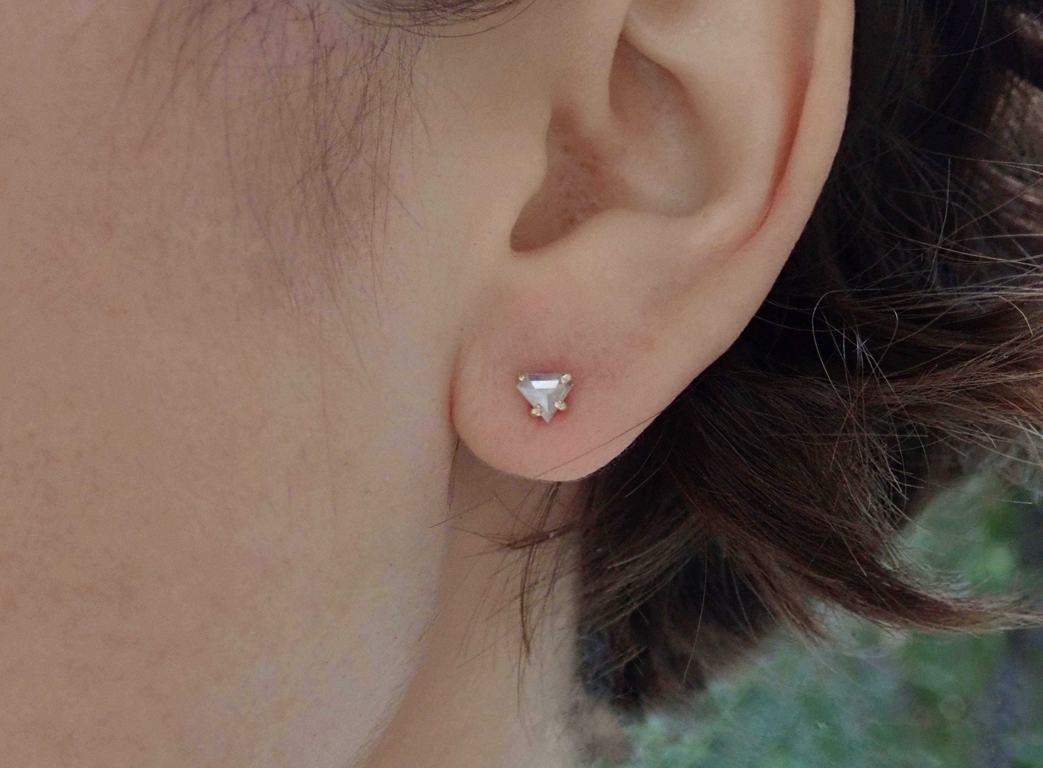 Custom Rose Cut Salt and Pepper Diamond Stud Earrings - mossNstone